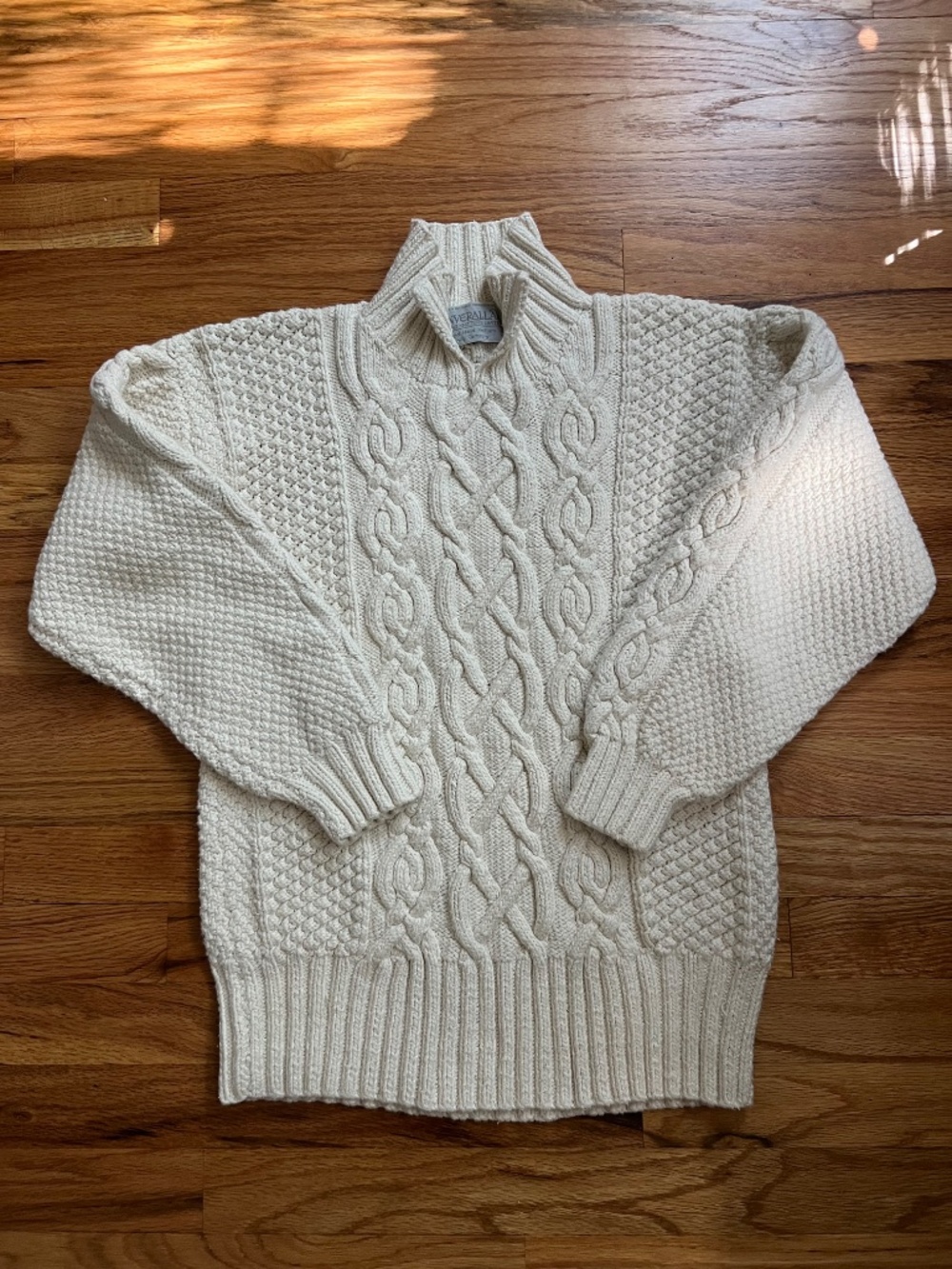 Vtg. Inverallan handknit ivory pullover 100% cotton sweater women's S/M Scotland